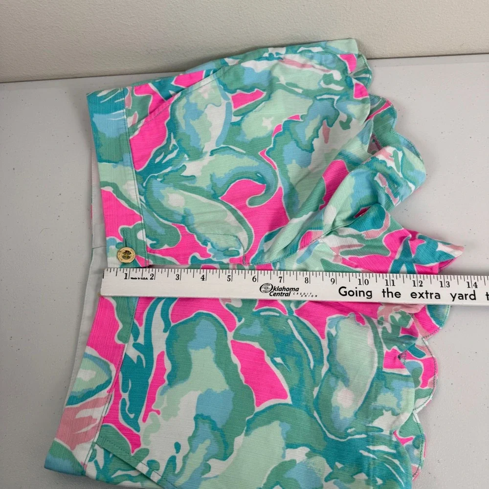 Lilly Pulitzer Buttercup‎ Shorts Scalloped Hem Pink Teal Print Womens Size 8 EUC